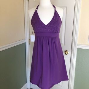Purple halter bra/top sundress, size M, ties @neck